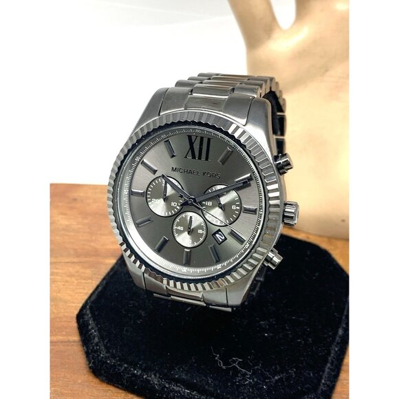 Michael Kors Mens Watch MK9154 Quartz Chronograph Black Gunmetal Stainless Steel - Picture 1 of 14